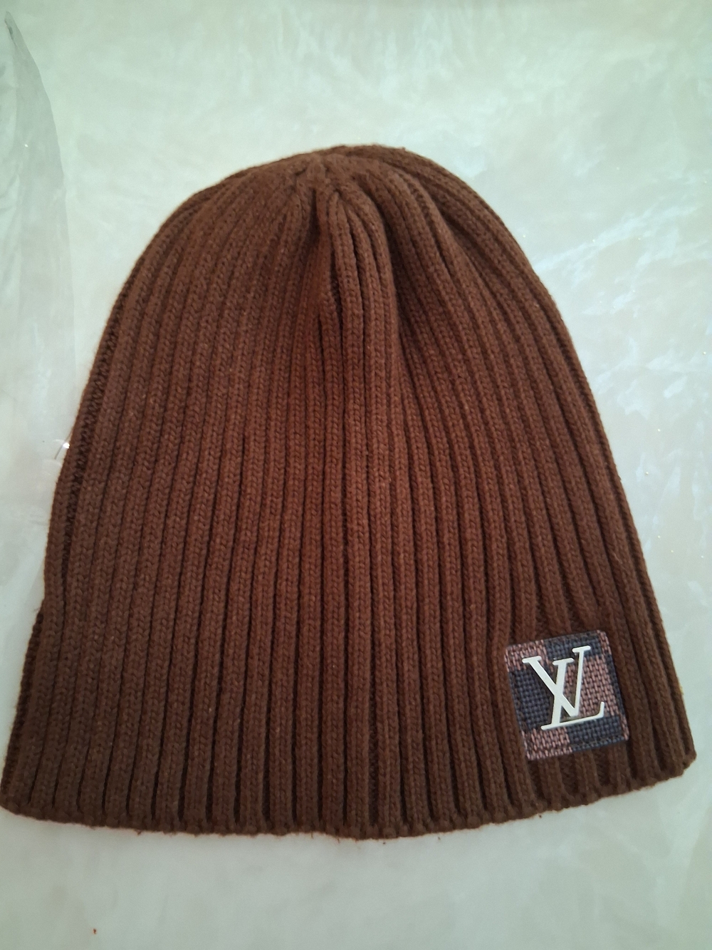Louis Vuitton Brown Ribbed Knit Beanie Set